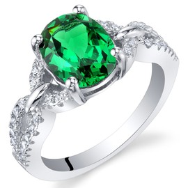PEORA Simulated Emerald Forever Ring for Women 925 Sterling Silver, 1.10 Carats Oval Shape 9x7mm, Size 8, Promise, Engagement, Statement Ring, May Birthstone, w/Jewelry Box