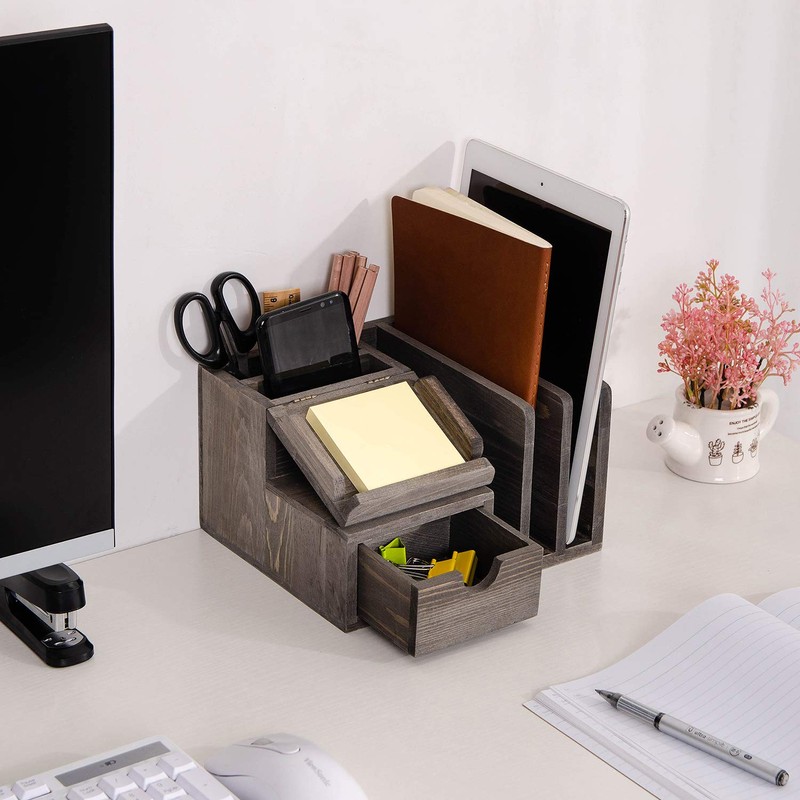 Liry Products Gray Rustic Wood Desk Organizer Storage Cabinet Mail