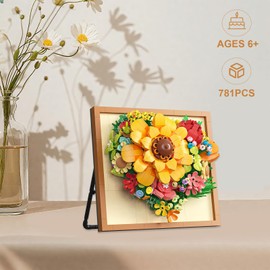 Astrevo Sunflower Flower Building Blocks Set, 781 Pieces Sunflower Bouquet Clamping Blocks, Creative Building Craft Toy Gifts for Children and Adults