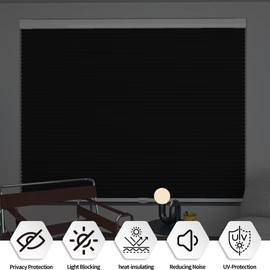 Custom Size Myshade No Drill Blackout Shades Tension Cordless Cellular Blinds for Indoor Windows No Drilling No Tools Window Blinds & Shades Pull Down Room Darkening for Kitchen Bedroom Home Black