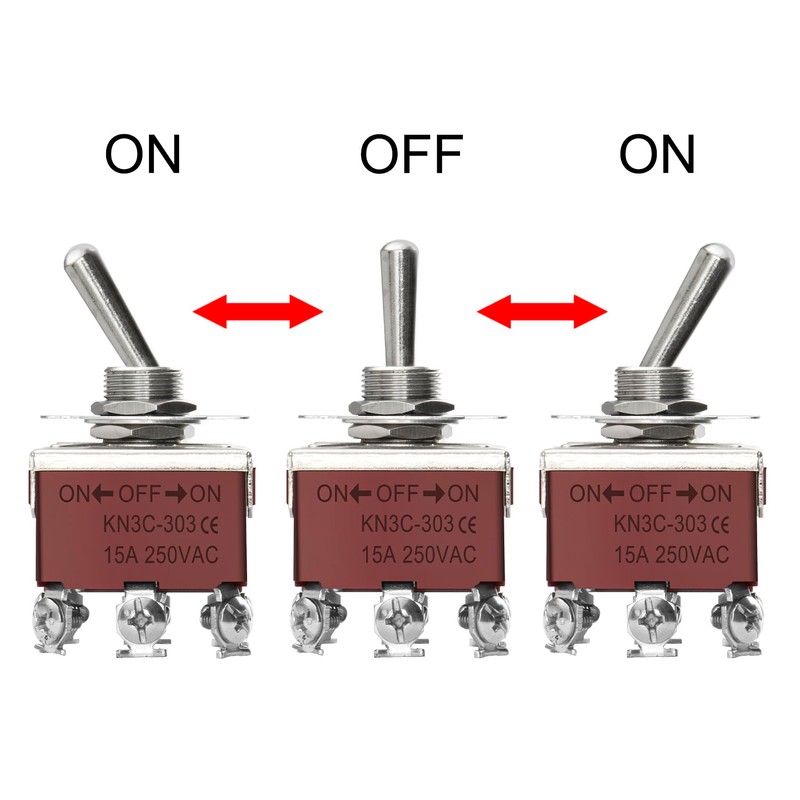 Heschen Metal Toggle Switch, KN3C-303, 3PDT, Maintained, ON/OFF/ON 3 Position,