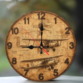 Lancholy Vintage Biplane Blueprint Wall Clock Home Decor 10-Inch Wooden Wall Clock, Silent Movement, Battery Operated (AA Batteries Not Included), Artistic Home Decor, Perfect for Home Accents
