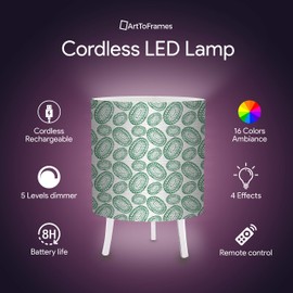 LED Desk Lamp - Bohemian Circles Green Canvas Printed Table Light Comes with 16 Colors Light Bulb - 5 Level Dimmer - 4 Lighting Effects - Remote Control - Rechargeable. Made in The USA.