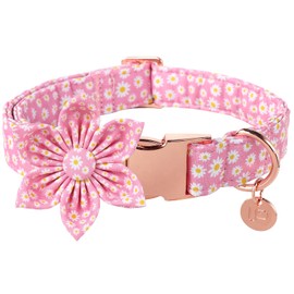 UP URARA PUP Summer Dog Collar with Pink Daisy Flower, Medium, Pink, Cotton, Buckle Closure