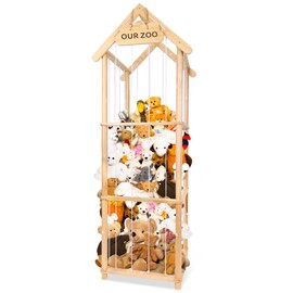 HOMIEE Stuffed Animal Storage Organizer, Wood Stuffed Animal Zoo Toy Holder for Playrooms, Bedrooms, Nursery Room