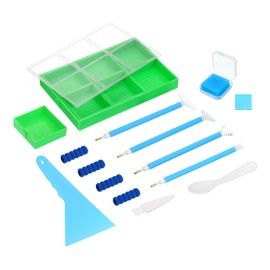 PATIKIL Diamond Painted Tray, 26PCS Diamond Painted Accessories Organizer Kits Large Diamond Art Trays Bead Rhinestone Sorting Tray Square Craft Tools with Pens Spoon Brush Clay, Green