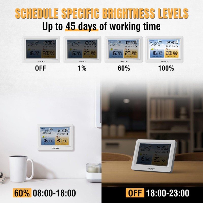 Raddy WM6 Weather Station with 2000mAh Rechargeable Battery, Wireless Indoor