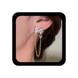 Yheakne Vintage Crystal Bow Stud Earrings Long Chain Tassel Drop Earrings Gold Cz Bowknot Earrings Rhinestone Bow Tassel Earrings Jewelry for Women