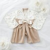 Emoka Hakama Romper Baby Kimono, Greige/Poppy