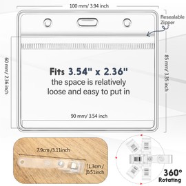 Zonon 150 Sets Name Badge Holders with Clip Clear on Name Tag Waterproof PVC ID Transparent Badge Holder with Resealable Zipper Seal Metal for Teacher Student Worker(Crystal Clip)