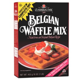 Classique Fare Belgian Waffle Mix - Makes Light and Crisp Waffles, Pancakes, Muffins & Crepes - Works with Waffle Maker - Fast and Fresh Breakfast Foods - 16 Oz Box