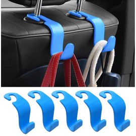 Car Seat Headrest Hook 5 pack, Multifunctional Auto Seatback Hook Storage Organizer, Vehicle Seat Hanger Holder for Purse Coat Umbrella Grocery Bag, Interior Car Accessories (Blue)