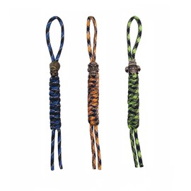 HAISDA 3 pcs Knife Lanyards with Bead,Skull Alloy Bead for Rope Lanyard, EDC Knife Braided Paracord pocket knife Cord (Bronze)