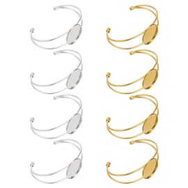 arricraft Pack of 8 Bezel Blank Bracelets, 2 Colours, Gold and Silver, Adjustable Empty Bangle Base with Tray, Round Cabochon Bracelet Setting for DIY Bracelets, 25 mm