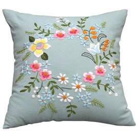 Embroidery Kit Pillowcase DIY Kit Cushion Cover Pillow Cover Embroidery Kit, Car Cushion DIY Hand Embroidery Pillow Case Kit Stitch Set with Flower Patterns and Embroidery Hoop Sewing Craft
