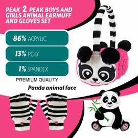 PEAK 2 PEAK Boys and Girls Animal Winter Earmuff and Cut Finger Gloves with Cover Set, Age 4-7 (Panda Earmuff)