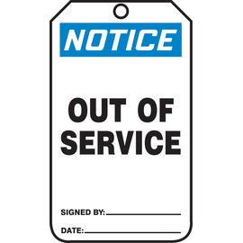 Accuform MDT801CTP PF-Cardstock Safety Tag, Legend "Notice Out of Service", 5.75" Length x 3.25" Width x 0.010" Thickness, Blue/Black on White (Pack of 25)