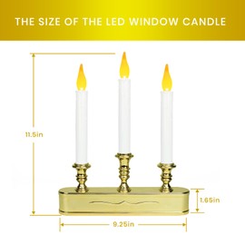 LitTerra Window Candles Battery Operated with Timer 8 Hours on and 16 Hours Off Led Warm White with Flicker Flame (3 Led Gold)