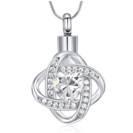 Love Knot Birthstone Urn Necklaces for Ashes Cremation Jewelry Urns Pendant for Human Ashes Memorial Keepsake Jewelry for Loved One (Silver-white)