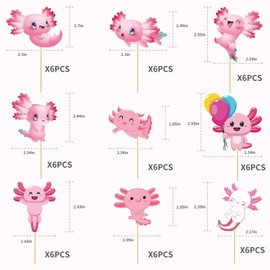 54PCS Pink Axolotl Cupcake Toppers Axolotl Theme Birthday Decorations Reptile Animals Axolotl Party Supplies for Birthday Party Baby Shower