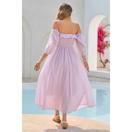 R.Vivimos Women Summer Half Sleeve Cotton Ruffled Vintage Elegant Backless A Line Flowy Long Dresses (X-Large, Purple#1)