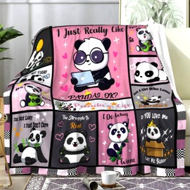 Panda Blanket Soft Flannel Pandas Throw Blankets Fuzzy Plush Bed Sofa Couch Living Room Cozy Fluffy Panda Birthday for Women Adults Kids Girls 60"X50"