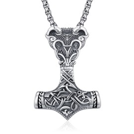 Thor Hammer Necklace Sterling Silver Mjolnir Necklace Viking Crow Necklace Thors Hammer Necklace with Crows Mjolnir Pendant Jewelry Gifts for Men