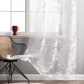 Delien Voile Burnout Curtain with Leaves Pattern, Sheer Curtain with Eyelets, Living Room Curtain Shawls W x H 140 x 225 cm, White – Pack of 1.