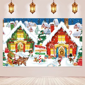 RVSWIHFA Christmas Decoration Supplies, Extra Large Fabric North Pole Wall Scene Setters Merry Christmas Backdrop Banner Santa's Village Photo Booth Background for 2020 Christmas Decoration