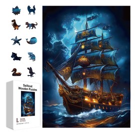 GLOBLELAND 300 Stück Fantasie Piratenschiff Puzzle Aus Holz Für Kinder Im Vorschulalter Die Ozean Segelboot Puzzles Lernen Holz Kinder Puzzles Bunte Jigsaw-Spiel Für Geburtstags Und Jubiläumsgeschenke