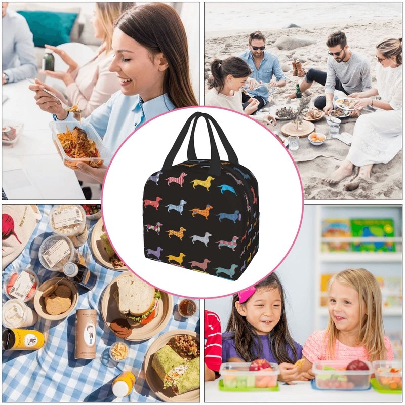 HYEPNED Dachshund Dog Insulated Lunch Bag for Women, Reusable Lunch