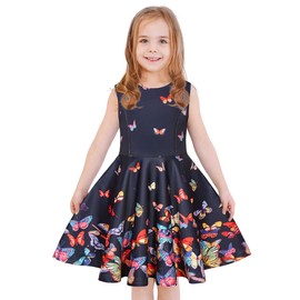 LaBeca Girls Printed Casual Party Dresses Twirly Sleeveless Dress Butterfly Valley L