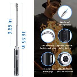 Long Grill Lighter,Refillable Butane Lighter,Windproof Flexible Lighter with Visual Fuel Window for Candles Grill BBQ Fireplaces Kitchen Camping 2 Pack (Butane Gas Not Included)