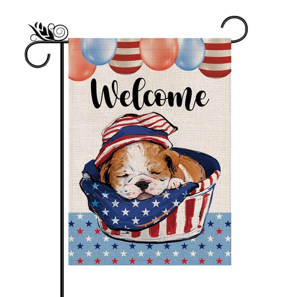 4th of July Garden Flag Dog Patriotic Yard Welcome Sign