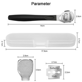 URAQT Hornhauthobel Edelstahl, Fußschaber Rasierer, Fußfeile Raspelfeilen Abgestorbener Hautentferner mit 10 Ersatzklingen für Fußpflege Pediküre (Schwarzer Griff)