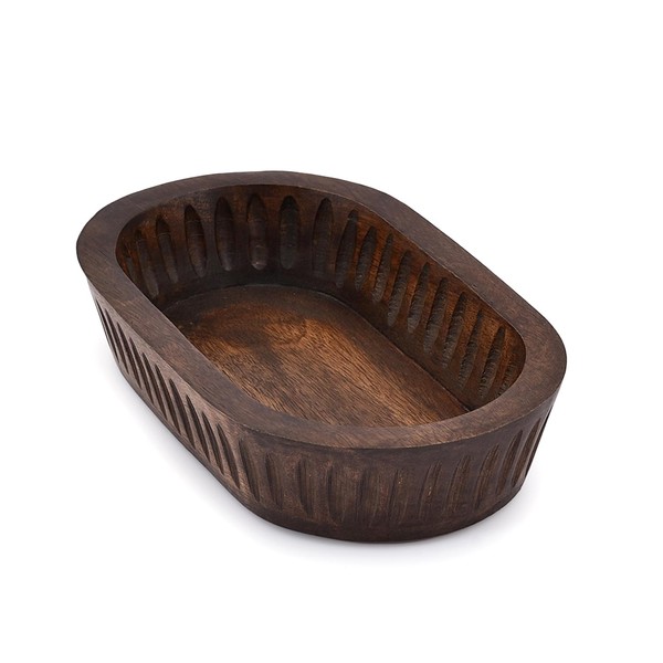 Samhita Mango Wood Decorative Bowls for Home Décor, Decorative Long Wooden Bowl for Table Centerpiece (25.4cm x 15.24cm x 5.08cm)