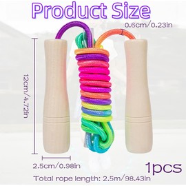 Heanvmyss 8 FT Long Skipping Rope,Rainbow Jumping Rope,Adjustable Skipping Ropes Kids,Exercise Jump Rope Kid,Wooden Handle Skipping Rope for Girls Boys