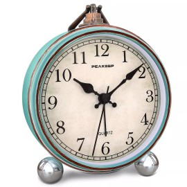 Peakeep 4 battery operated antique retro analog alarm clock small silent bedside desk