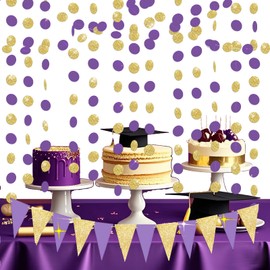 Graduation Party Decorations Purple Gold 2025/Purple Gold Graduation Decorations Purple Birthday Wedding/Purple Triangle Bunting Banner, Paper Circle Garlands