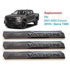 GMC 3PC Gloss Black Door Rear Elevation Emblems 2019+ Sierra 1500 2021-2022 Canyon
