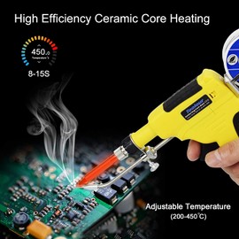 Soldering Iron, 60 W Soldering Iron Set, Hands-Free Soldering Gun with Wire Feed, 5-in-1 Soldering Set with Desoldering Pump, 1.0 mm Solder, 2 Tweezers Set, Soldering Accessories for Electronics