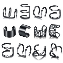 12 Pcs Black Hair Braids Dreadlock, Non-Piercing Ear Clip Beard Beads Cuffs Clip Hair for Women Men Hair Accessories Styling Jewelry Tools