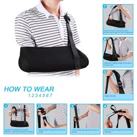 KLEOAD Arm Sling, Nylon Arm Sling Shoulder Adjustable Black Soft Arm Immobilizer Sling Pad for Adults Unisex
