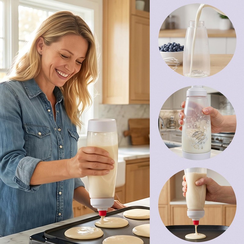 Pancake Batter Dispenser, 2 Pack Pancake Mix Dispenser with Whisk