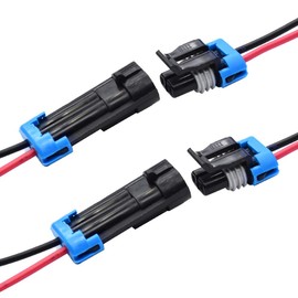 YUNPICAR 2 Pin Waterproof Electrical Connector Plug with 16 AWG Wire Harness Connectors for Car Truck Boat Etc,2 Pack
