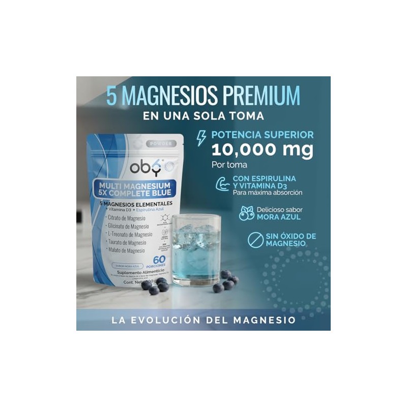 OBY Magnesio Complex 5 + Espirulina Azul Polvo Sabor Mora