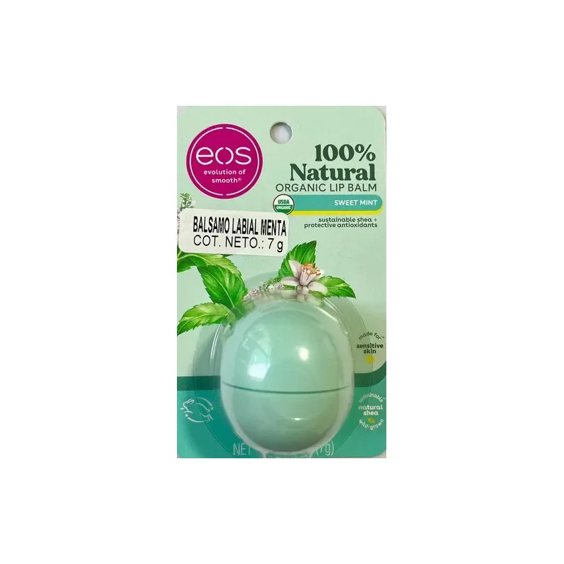 Eos Balsamo Labial Sweet Mint 100% Natural Esfera 7g