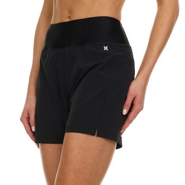 Hurley High Waisted Swim Shorts Women, 5" Board Shorts with Pockets & Inner Liner, Quick Dry Bathing Suit Swim Trunk, UPF 50+ Black