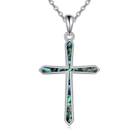 POPLYKE Cross Necklace for Women 925 Sterling Silver Abalone Shell Cross Pendant Necklace Cross Jewelry for Women