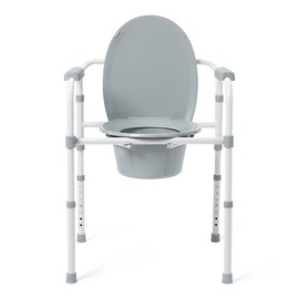 Dr. Dunley 3-in-1 Bedside Commode Chair with Elongated Seat – Steel Folding Frame, 7.5 QT Bucket, 350 lb Weight Capacity, Clip-On Toilet Seat, Bathroom Safety Aid for Seniors, Tool-Free Assembly